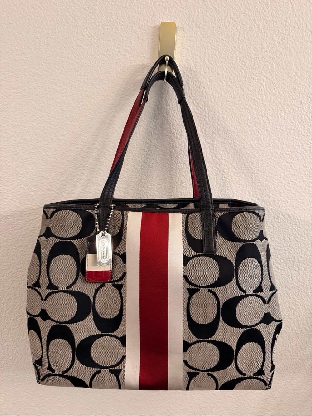 Coach Hamptons Weekend Signature Stripe Tote 19999 Khaki Red Y2K Bag